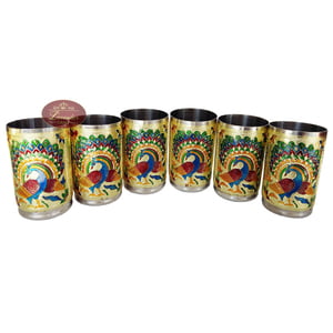 Royal Peacock Designed Stainless Steel Meenakari 6-glass Set -G.M.