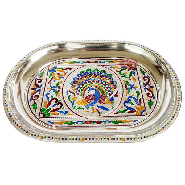 Royal Peacock Designed Serving Tray with Matching 6-Glasses Set- Stainless Steel S.M.