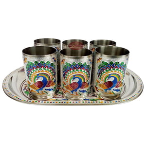 Royal Peacock Designed Stainless Steel Meenakari 6-glass Set -S.M.