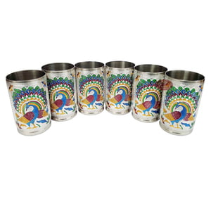 Royal Peacock Designed Stainless Steel Meenakari 6-glass Set -S.M.