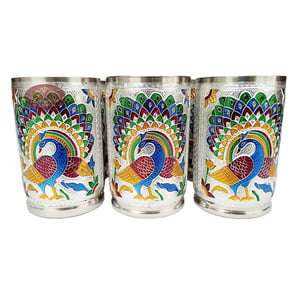 Royal Peacock Designed Stainless Steel Meenakari 6-glass Set -S.M.