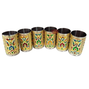 Flower Designed Stainless Steel Meenakari 6-glass Set -G.M.