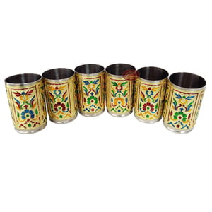 Flower Designed Stainless Steel Meenakari 6-glass Set -G.M.