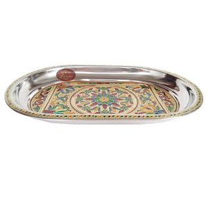 Royal Flower Designed Stainless Steel Meenakari Decorative Tray - RF Golden