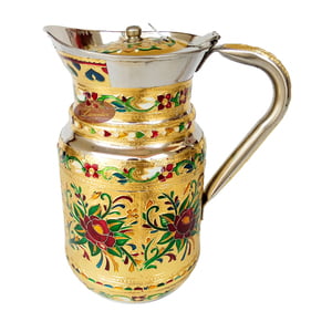 Red Rose Designed Meenakari Decorated Stainless Steel Jug/pot With Matching Tray & 6-glasses - G.M.