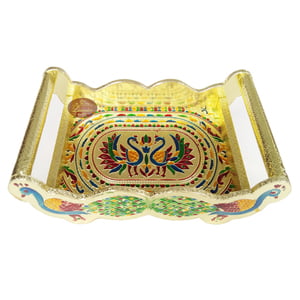 Twin Peacock Designed Wooden Meenakari Tray With Matching 6-glasses Set - G.M.