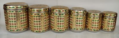 Golden Flower Meenakari Designed Stainless Steel Make 6-Piece Container Set (6-Dabba Set)